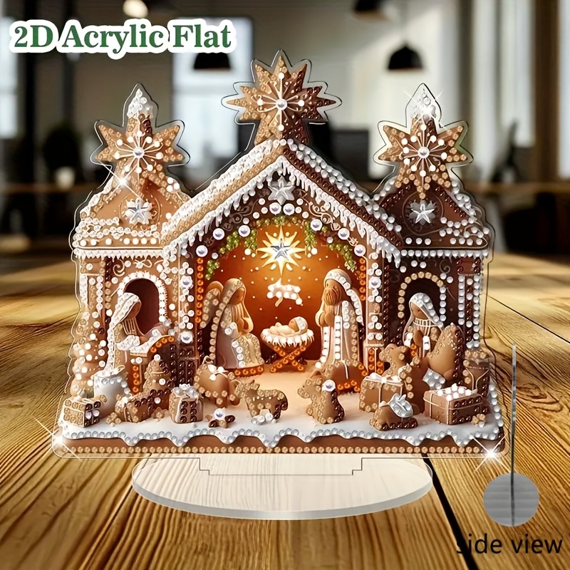 TEMU 1 Set de Décoration de Bureau Peinture Diamant 2D, Scène de Chalet de en Cristal, Kit , Convient pour et Cadeau de Pendaison de Crémaillère,