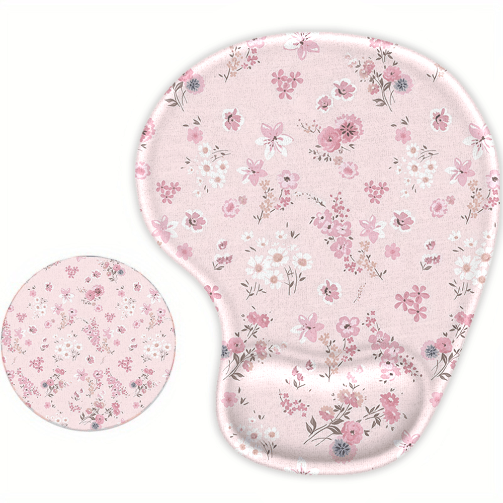TEMU Parure de 1 tapis de souris ergonomique avec support de poignet et sous-verres, motif floral, offre un support de poignet, facilite , convient