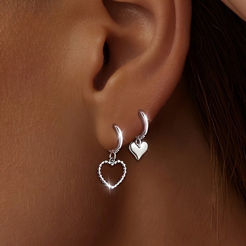 2pcs Fashion Heart Shaped Dangling Earrings - Elegant And Cute, Hypoallergenic, Perfect Gift For Her, Daily And Party Wear