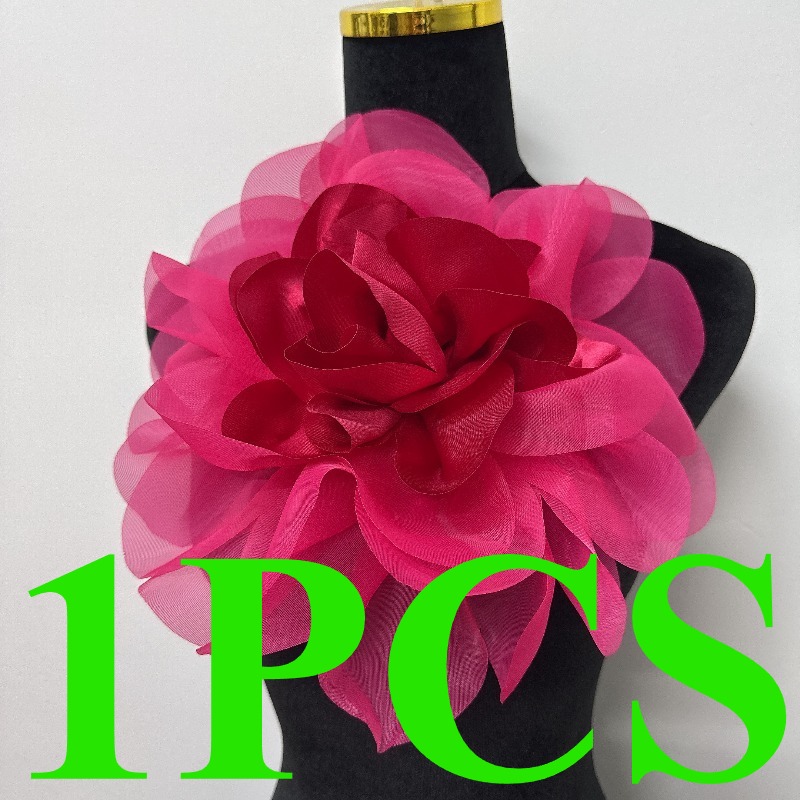 TEMU 1 pieza/28 cm/11.02 pulgadas Rosa Frambuesa Niebla Capa Organza Grande a Estilo de Costura Rosa Corsage Novia Boda / Vestido de Noche Flor