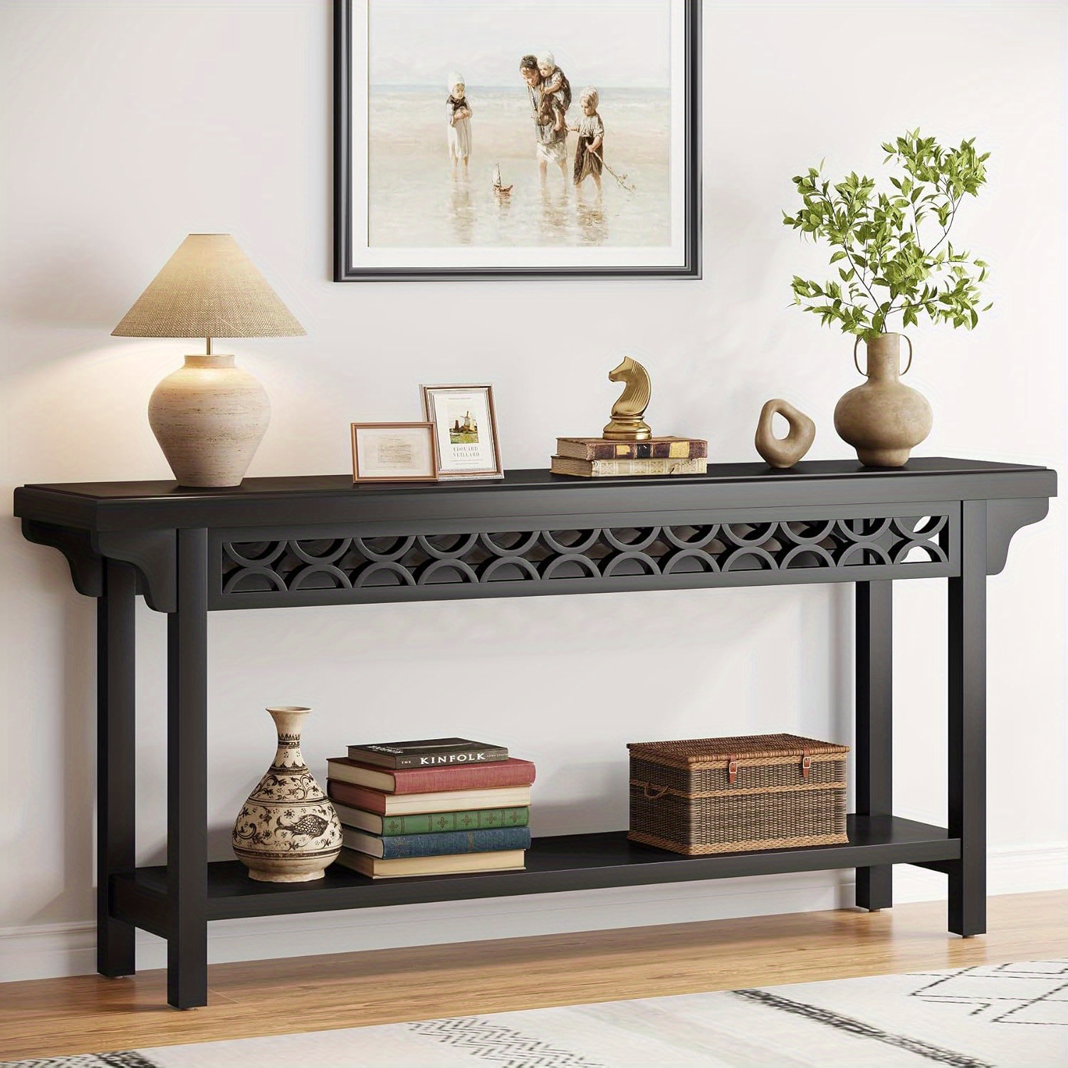 70.8" Heavy-Duty Farmhouse Entryway Console Table - Rustic Gray