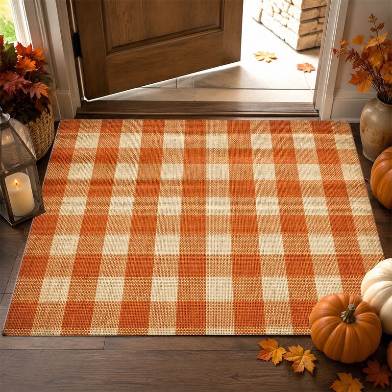 TEMU 1pc Indoor Entrance Welcome Floor Mat Orange Pattern Flannel Material Anti-slip Comfortable Easy To For Bedroom Living Room Home Decor Door Mat