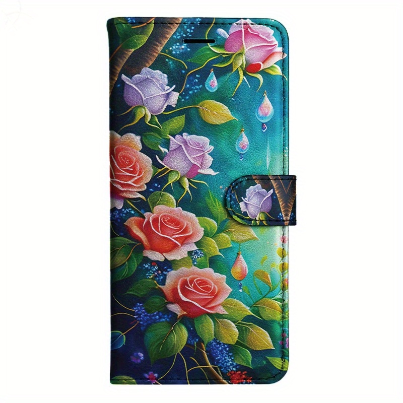 TEMU Rose Magnetic Flip Wallet Case With A Holder Stand For Models Including 5, 6, 6s, 7, 8, X, Xs, Xr, Se2 2020, Se3 2022, And 11 To 16 Series,