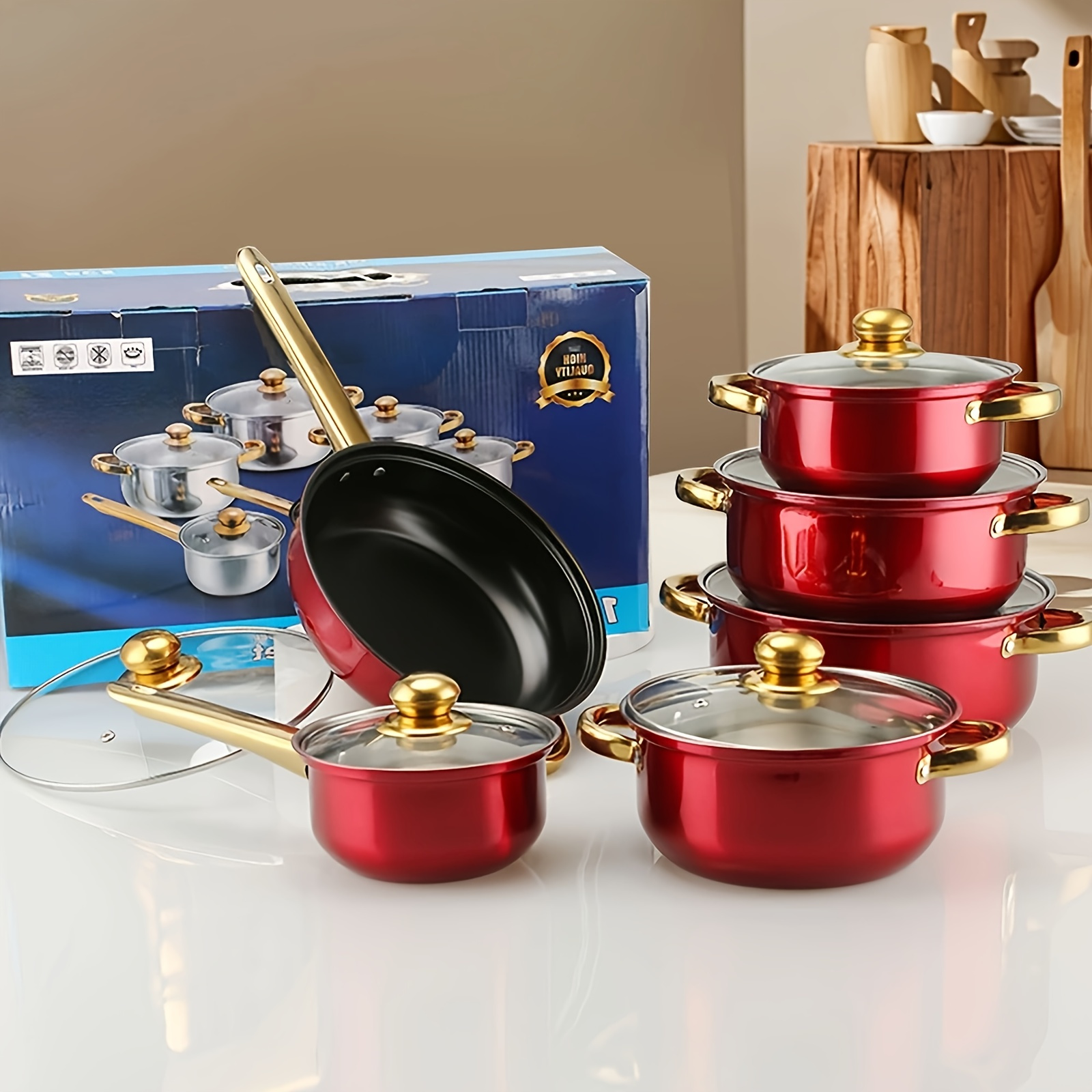 6pcs stainless steel wok set non   to clean kitchenware suitable for frying   and soup making details 3