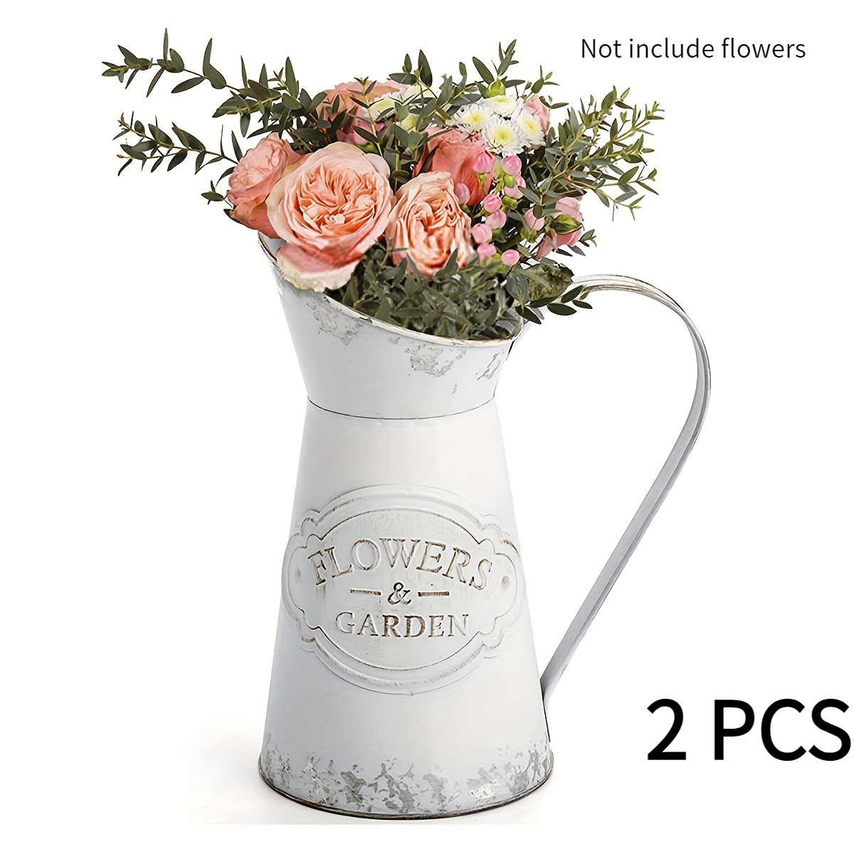 Image of 2pcs Rustic Vintage Vases, White , Suitable For Kitchen Or Living Room Decoration, Christmas Interior Decoration Vases