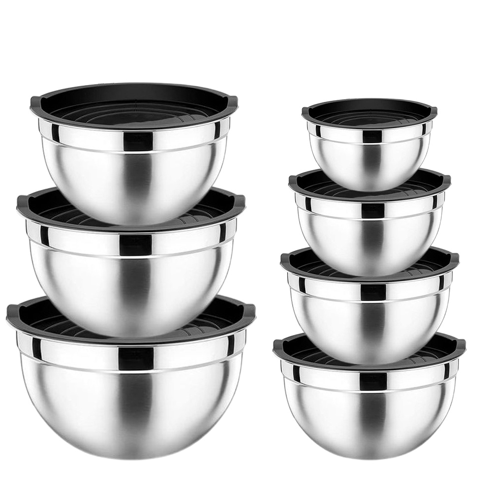 TEMU 14pcs/set Stainless Steel Mixing Bowls With Sealed Lid Non Slip Nesting Whisking Bowls Set Mixing Bowls For Salad Cooking Baking