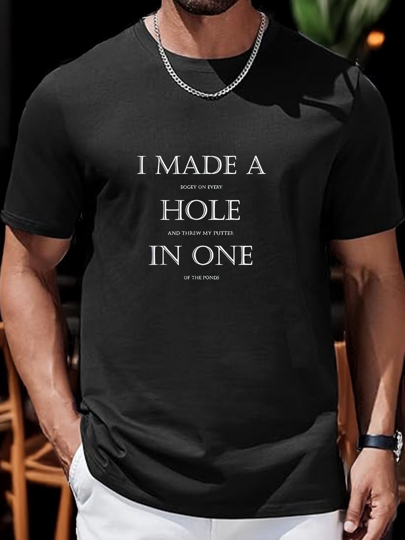 1 pc mens funny golf t shirt i made a hole in   pun heavyweight 180gsm tee black with white text sizes s 3xl perfect golf outing gift for men golfers golf shirt casual sportswear casual round neckline