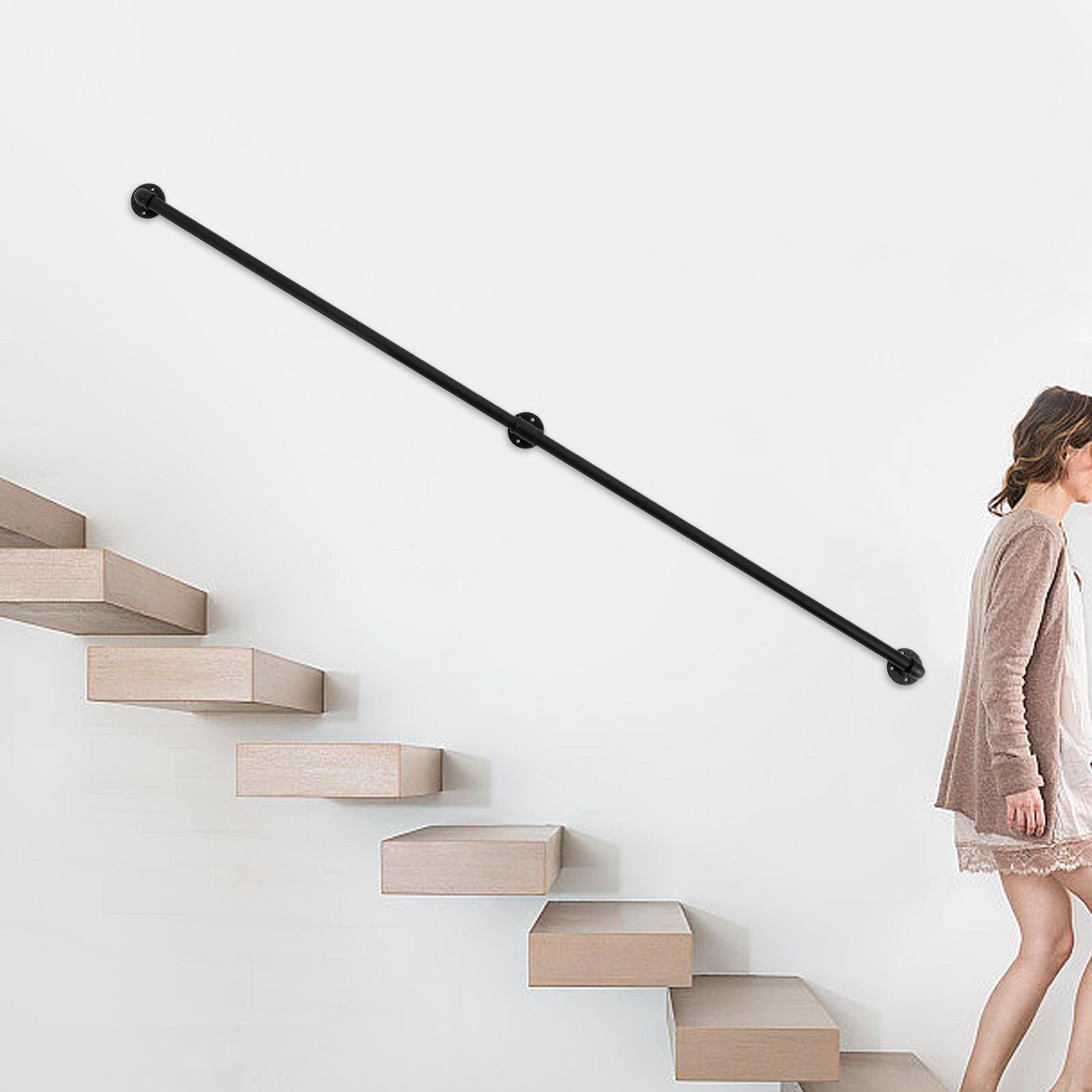 IAGG Laiptų Turėklai, 213,36 cm Metaliniai Laiptų Turėklai, Pramoniniai Turėklai, Laiptų Turėklai, Laiptų Vamzdžių Turėklai, Neslystantys Laiptų Turėklai Vidiniam ir Lauko Naudojimui