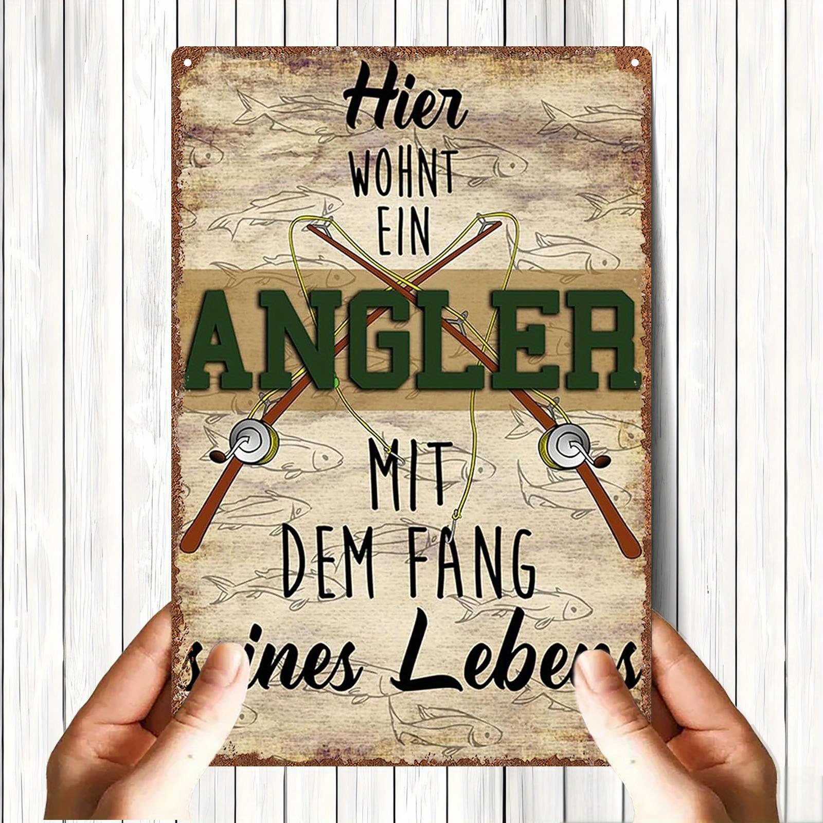 E-shop 2D Flach, 1 Stück 2D Flach[] Vintage Deutscher Stil Metall Wandkunst - "Angeln ist für Angler" Design, 20,32x30,48cm, Rustikale Dekoration mit