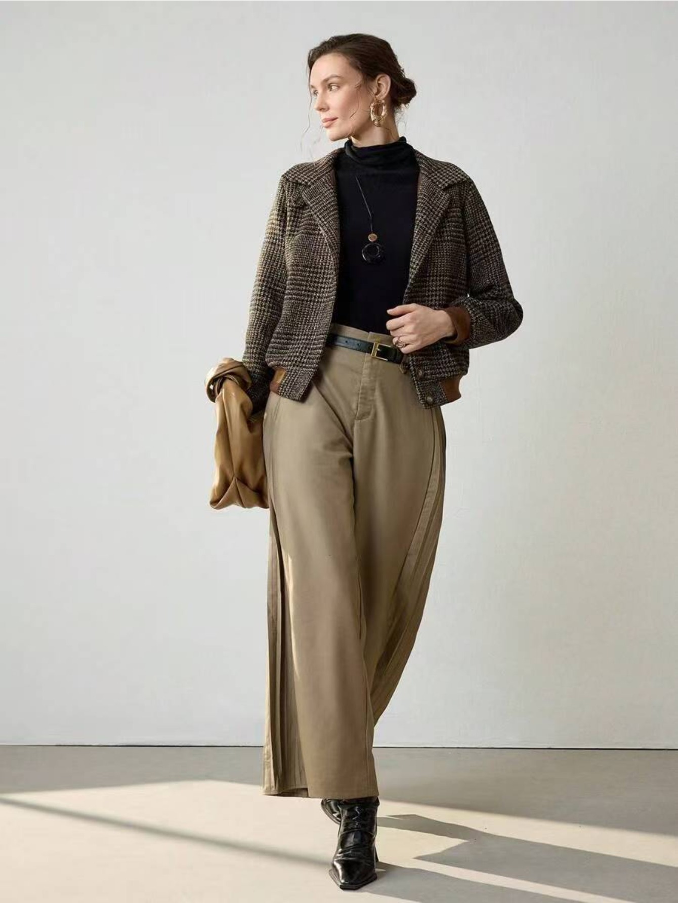 womens   tweed short jacket notched lapel single breasted casual   coat