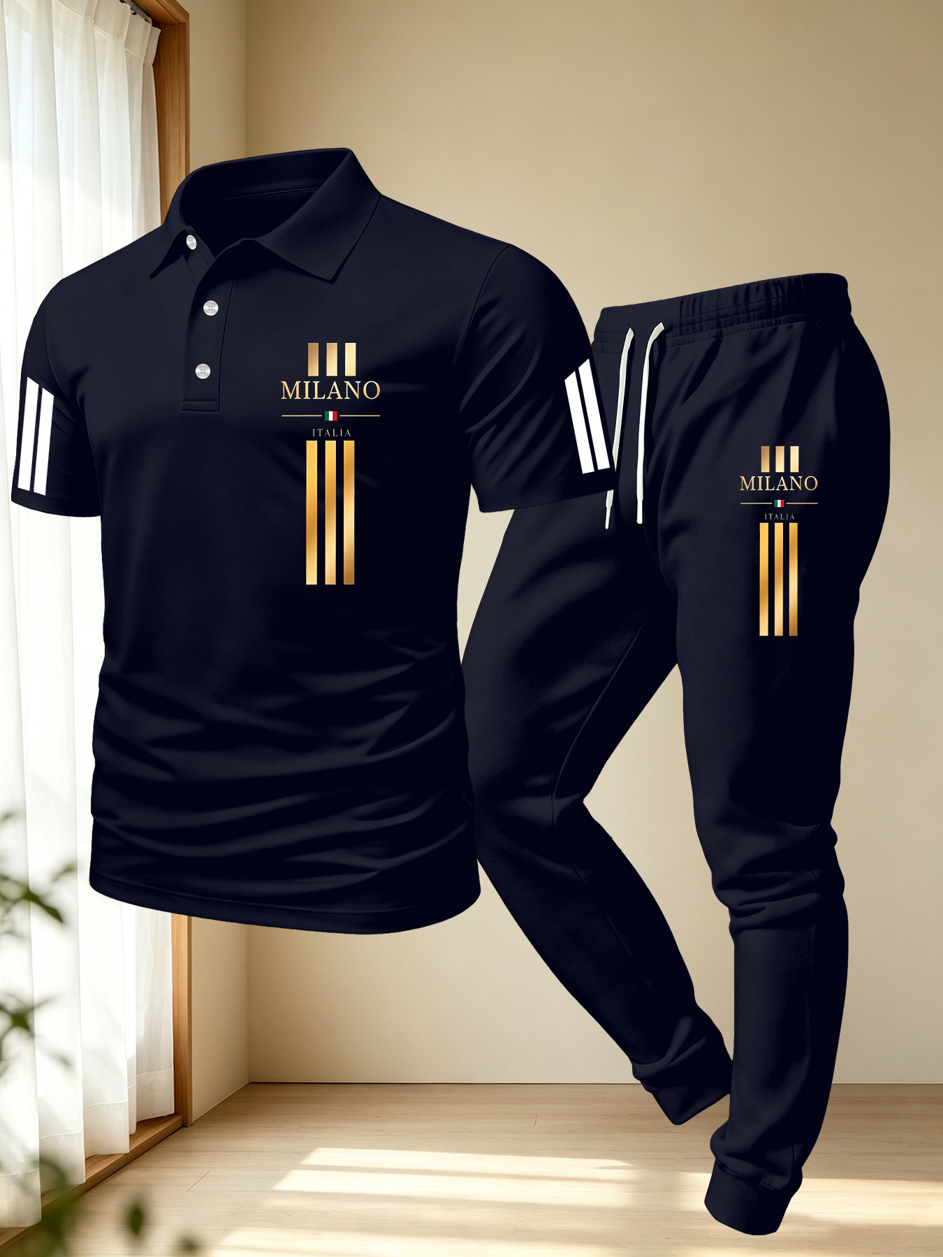 Conjunto de Calças Polo Minimalista Casual Masculino 9