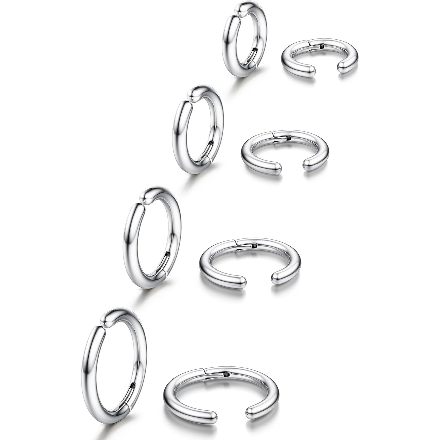 Image of Set Of 8 Clip-on Earrings For Men And Women, Non-piercing Stainless Steel Hoop Earrings, Stylish Ear Clips Ideal For Gifting
