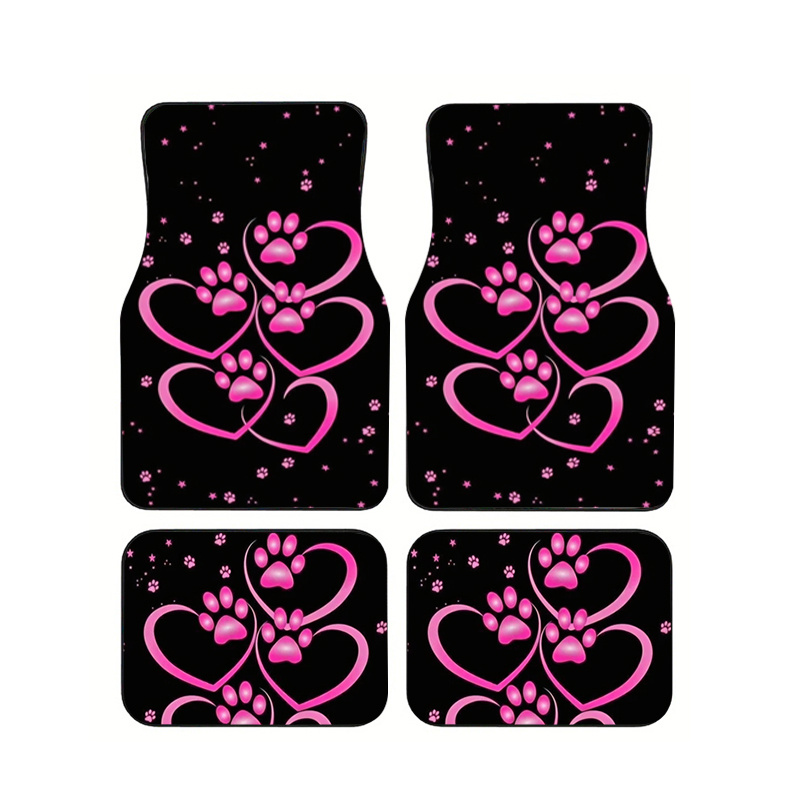 TEMU 2pcs/4pcs Pink Heart Paw Print Pattern Car Floor Mats, Universal Car Interior Mats, Durable Polyester Fiber, Mother's Day Gift, Suitable For All