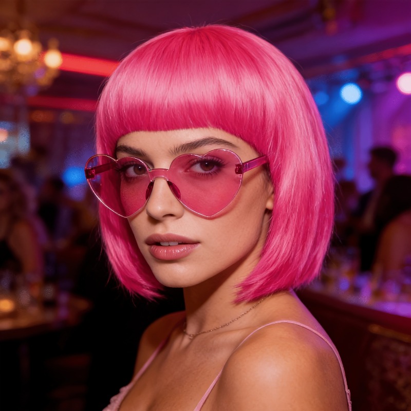 3pcs Colorful Bob Wig with Glasses for Halloween Parties