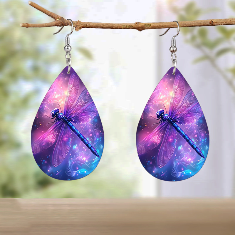 Dreamy Blue Purple Dragonfly PU Earrings for Women