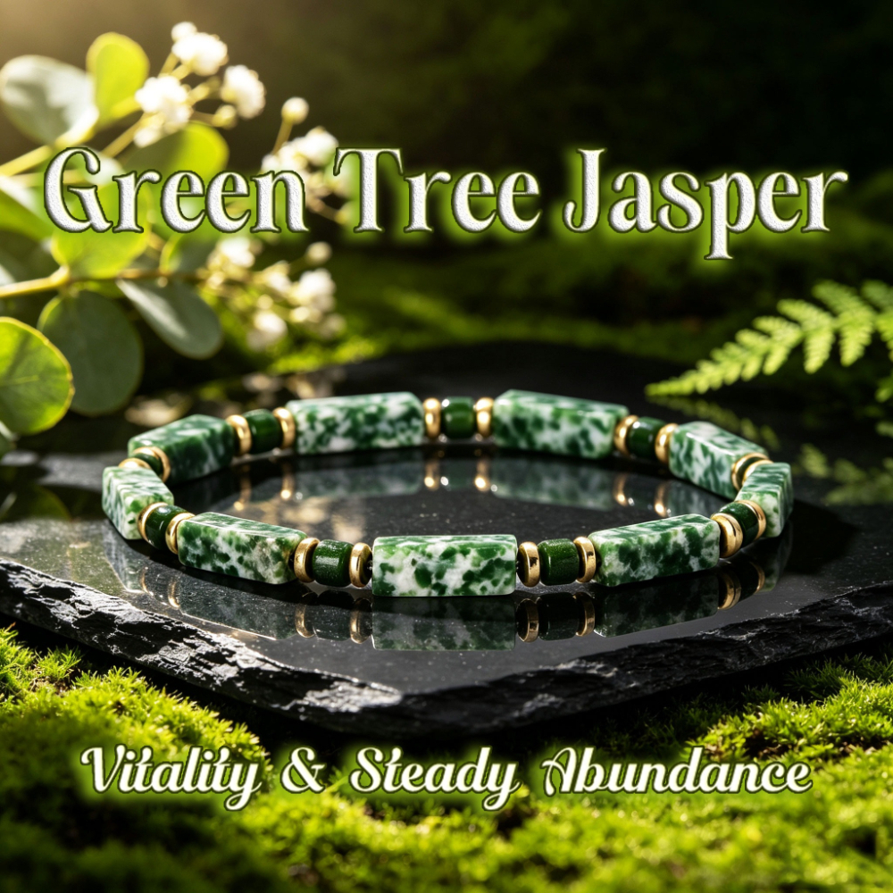 TEMU Bracelet de perles rectangulaire en tube de jaspis arbre vert naturel, symbolisant la , stable et , bijou de cadeau unisexe empilable vintage