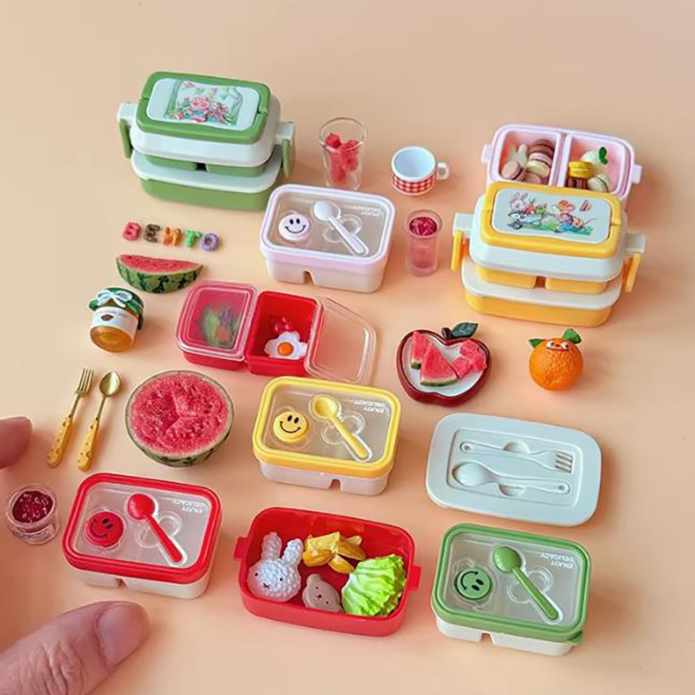 6pcs set detachable 1 6 scale mini dollhouse miniature picnic lunch box suitable for dollhouse decoration