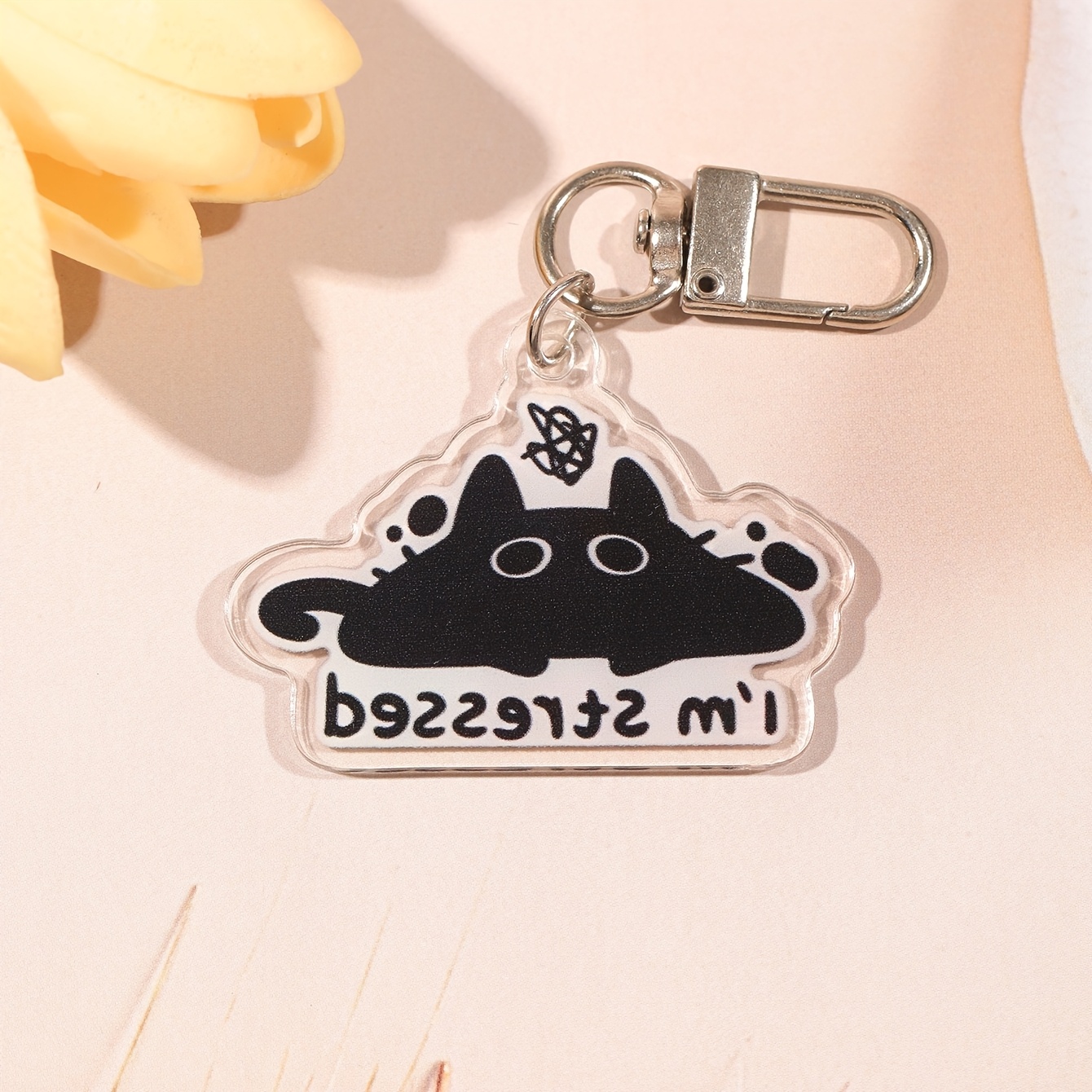 TEMU 2d Flat, 2d Flat Keyring Packs, 1pc "stressed Out" Acrylic Keychain Charm, Cute Backpack Pendant Keyring, Friend Gift, 2d Flat