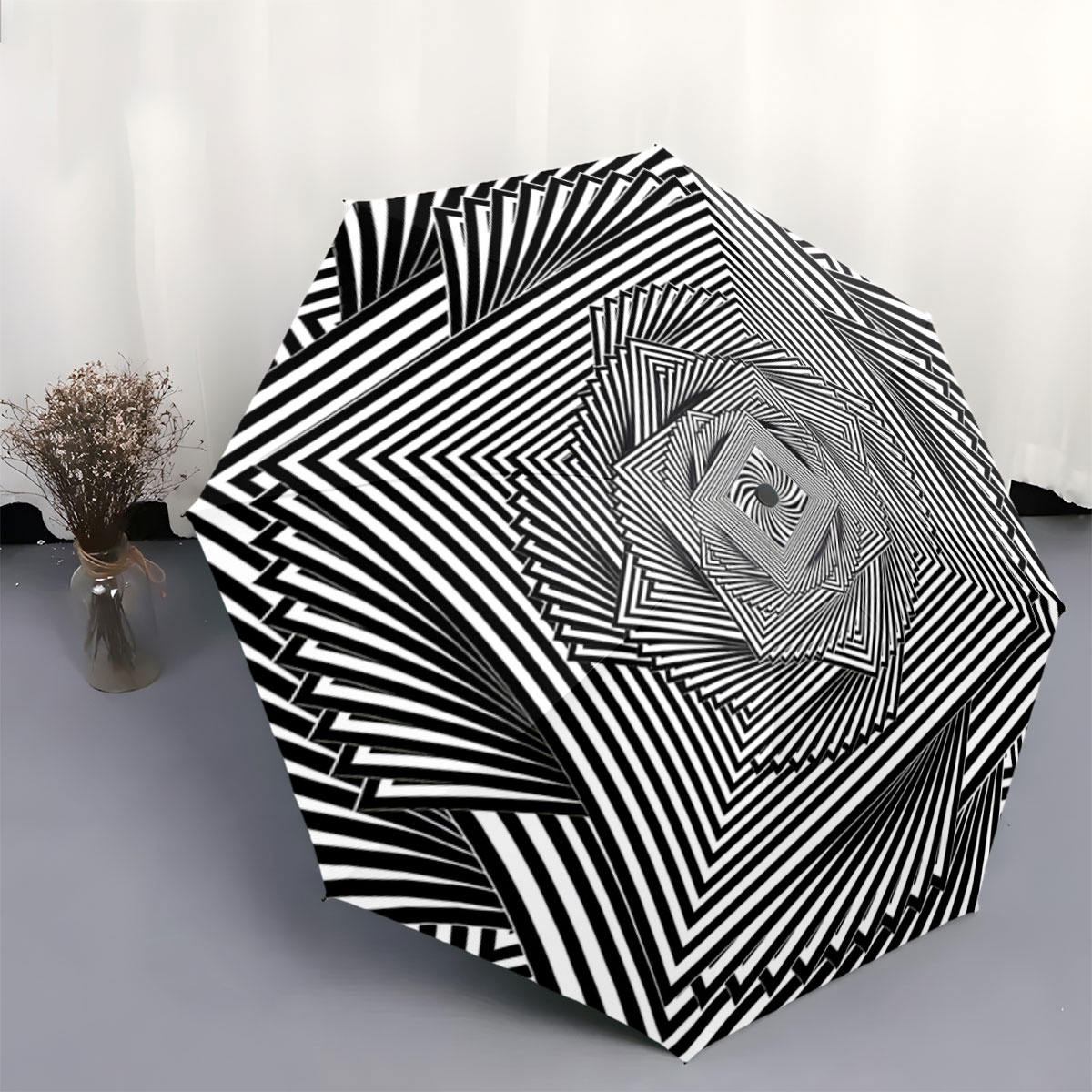 Automatic Open/Close Umbrella with One-Touch Button - Instant Open/Close, Compact Folding Design, Portable Collapsible Umbrella with 8-Rib Stability for Wind Resistance - All-Season Everyday & Formal Use - Ideal Gift for Christmas, Birthday, Travel - Black & White Optical Illusion Pattern, Outdoor Accessory, Modern Accessory, Durable Canopy, Fashion Lovers, Best for Christmas