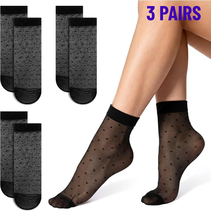 TEMU 3 paires de chaussettes fines de cheville, bas courts à noirs avec motif à , chaussettes habillées en de nylon avec dentelle, respirantes,