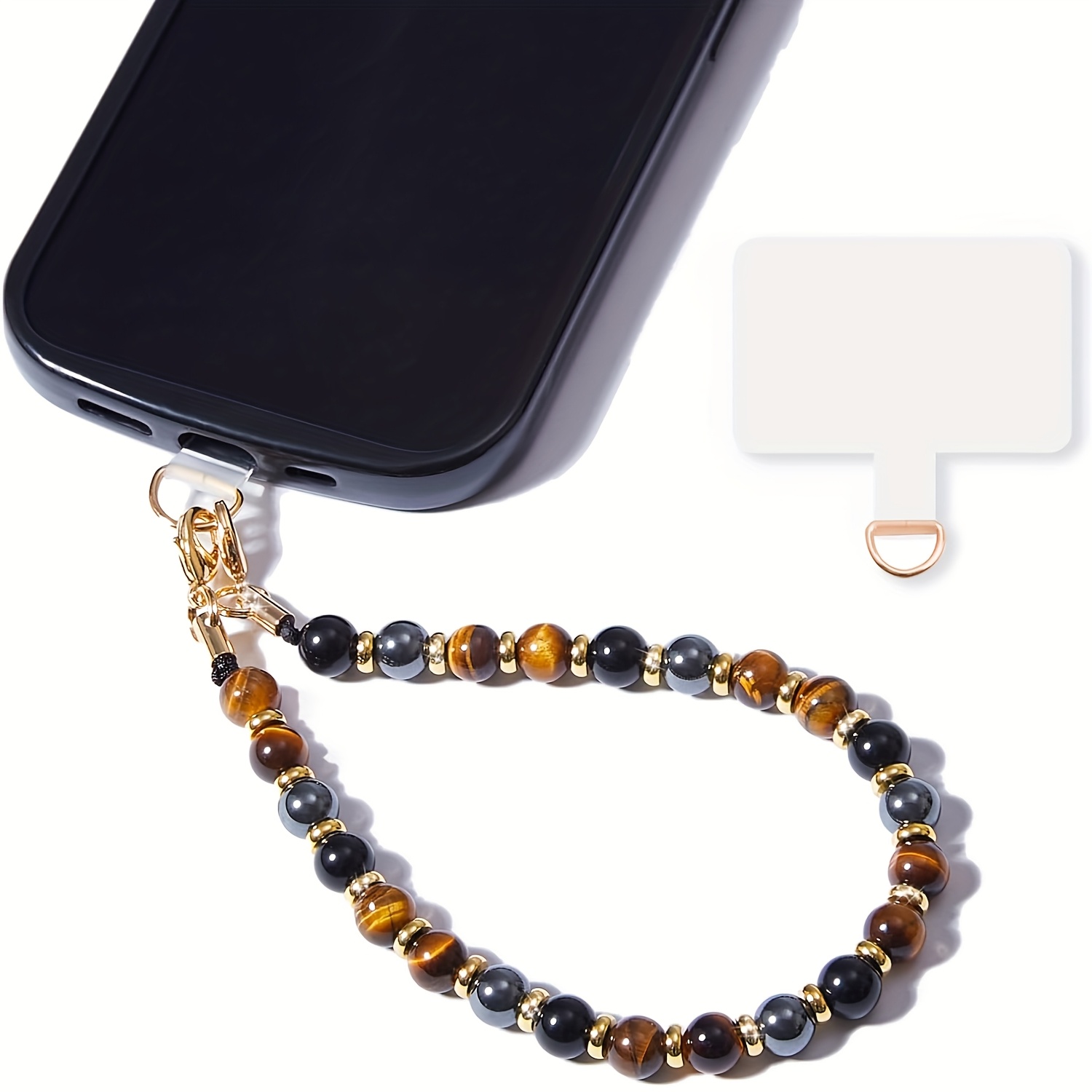 E-shop 1 Stück Natürlicher Tigerauge-Perlen-Handy-Lanyard – -Verlust-Handy-Schlaufe, DIY-Handy-Anhänger, Taschenaccessoire & Schlüsselanhänger –