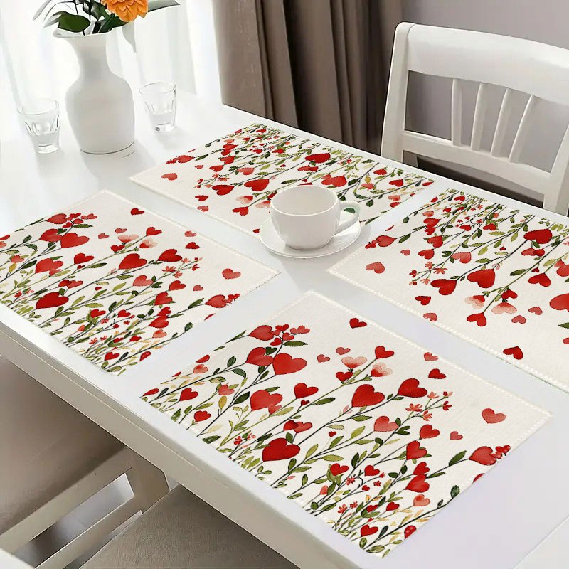 Rote Herz- Und Blumen-platzsets Für Valentinstag Hochzeit_voghion.com