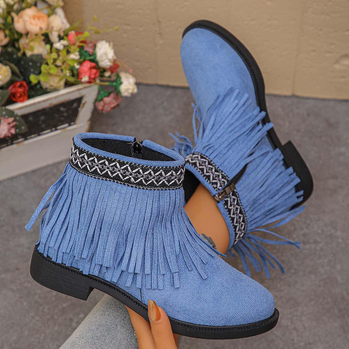 TEMU Lace, Tassel, Zipper, Rubber Sole, Mid-calf Boots, Ankle Boots And Short Boots, Outdoor, Sports, Slip-on, New Style, Elegant, Simple,