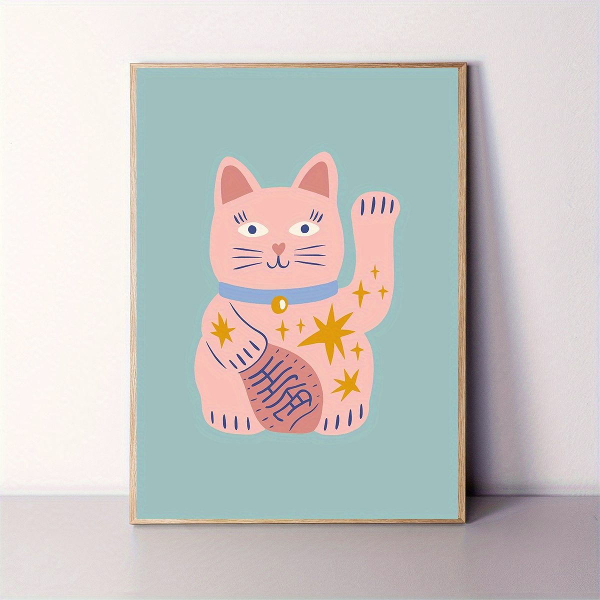 TEMU Stampa su tela [2D Flat] 1 pz Gatto Rosa 2D Flat, 30.48X40.64Cm Senza Cornice, Decorazione Murale Maneki Neko Giapponese, Poster Gatto Fortuna