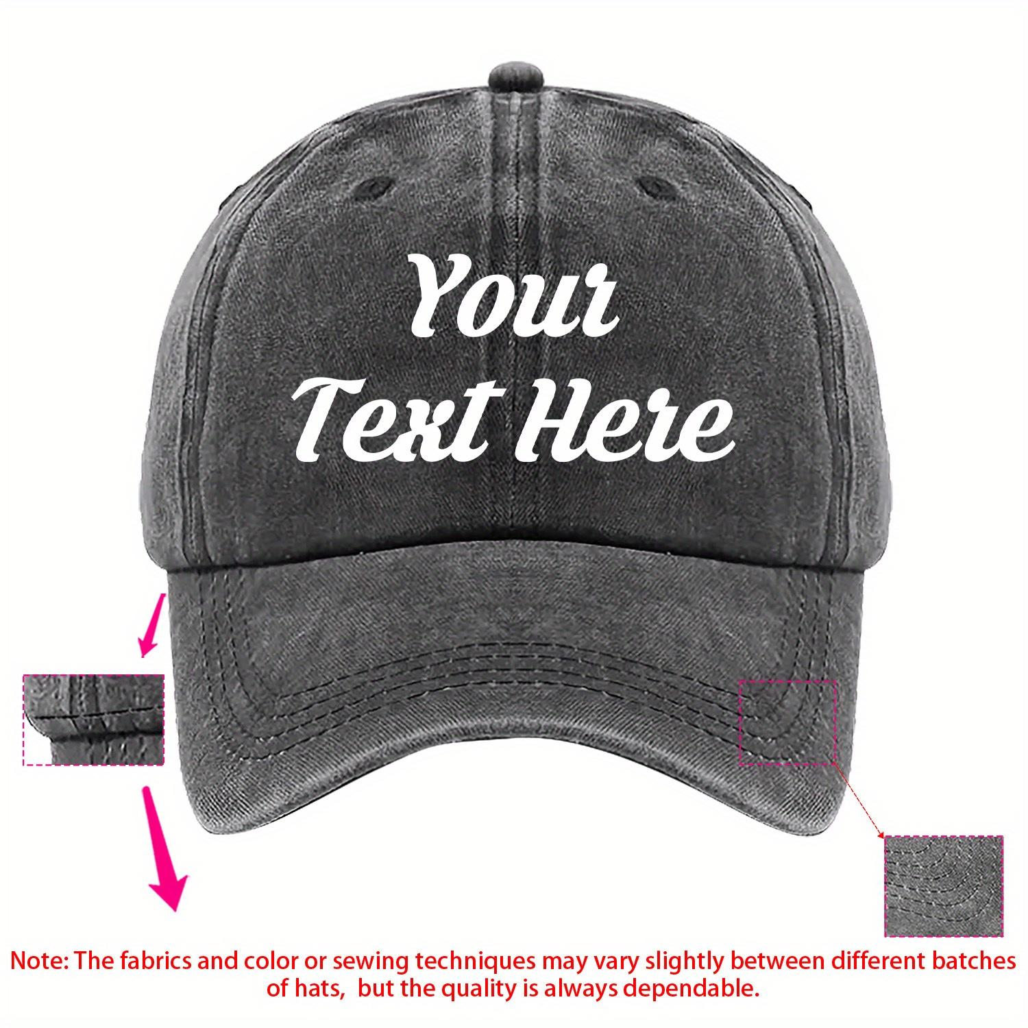 A Customizable Baseball Cap With Personalized Text, Adjustable Size, In Multiple Colors, Suitable For Men And Women