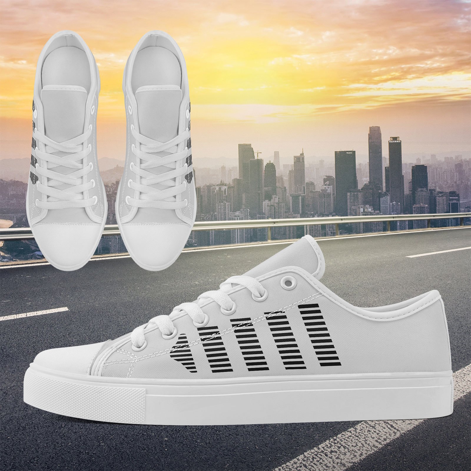Men's Light Grey/Black Low-Top Sneakers with Cushioned Sole