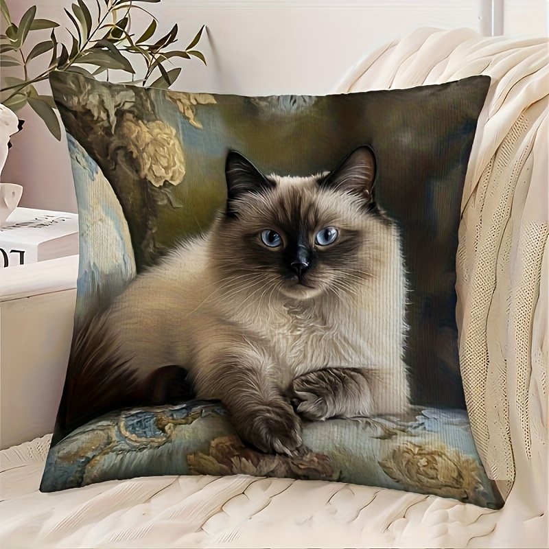 TEMU A Modern Himalayan Cat Decorative Pillow Cover, Measuring 18x18 Inches, Made Of Short Plush Polyester, Machine Washable, With A Zipper Closure,