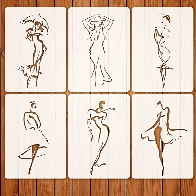 Image of 6pcs Elegant And Female Template Set, Reusable Templates For Diy Crafts - Perfect For Ivory Pet Material Fabrics, Canvas, Scrapbooks, And Furniture Decorations