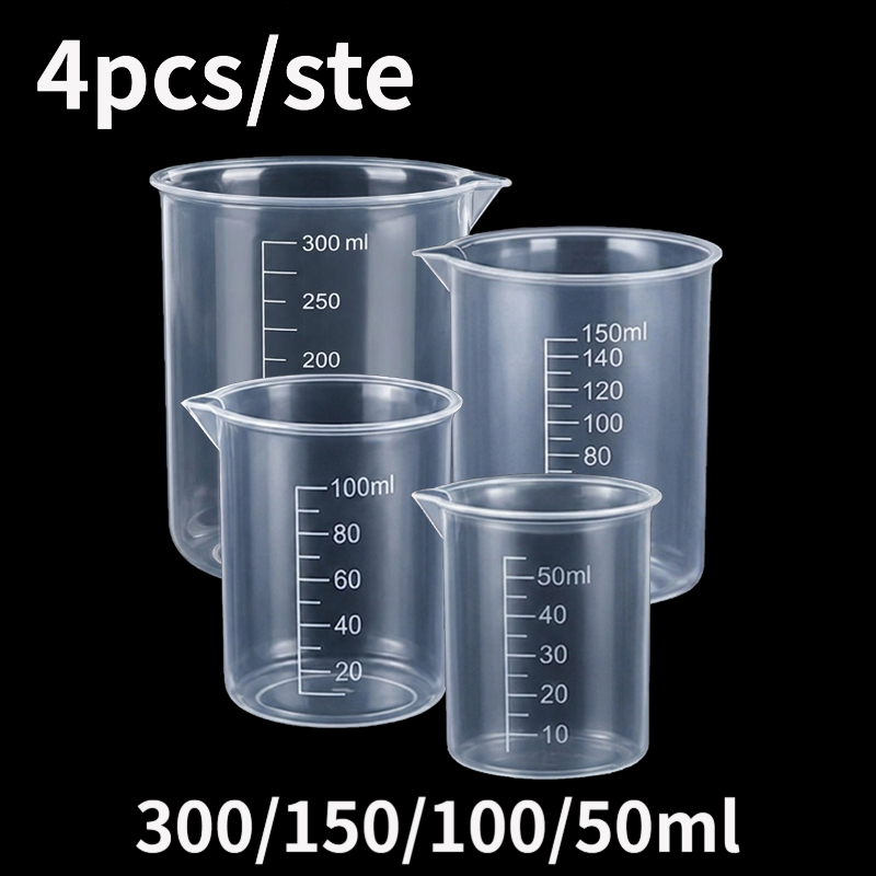 TEMU 4pcs Set Of Tapered Spout Plastic Transparent Measuring Cups, Laboratory Graduated Beakers, Reusable, Durable, Precise, And Multi-functional