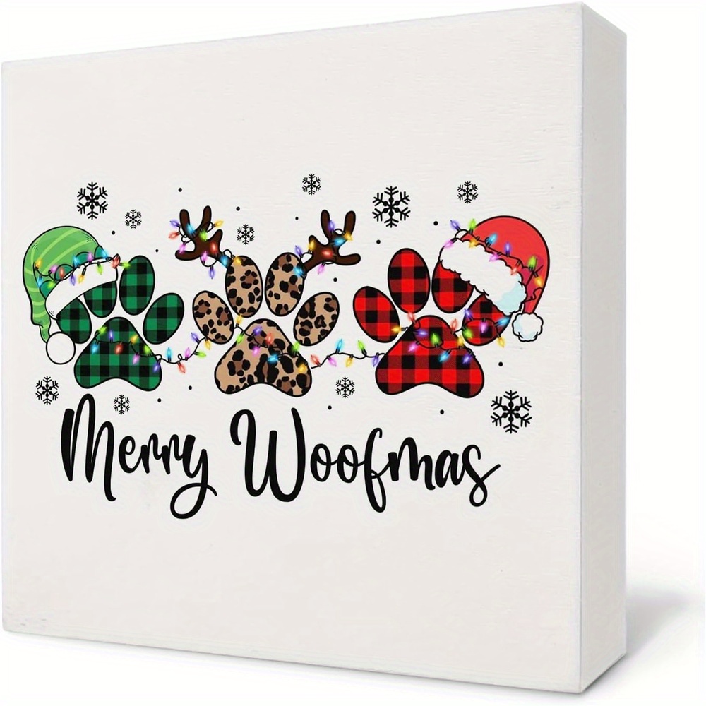 TEMU 1pc Christmas Forest Animal Paw - Rustic Farmhouse Tabletop Decor With "happy ", Print And Red , Pvc Dog Lover Gift, Shelf/mantle Decor For Pet