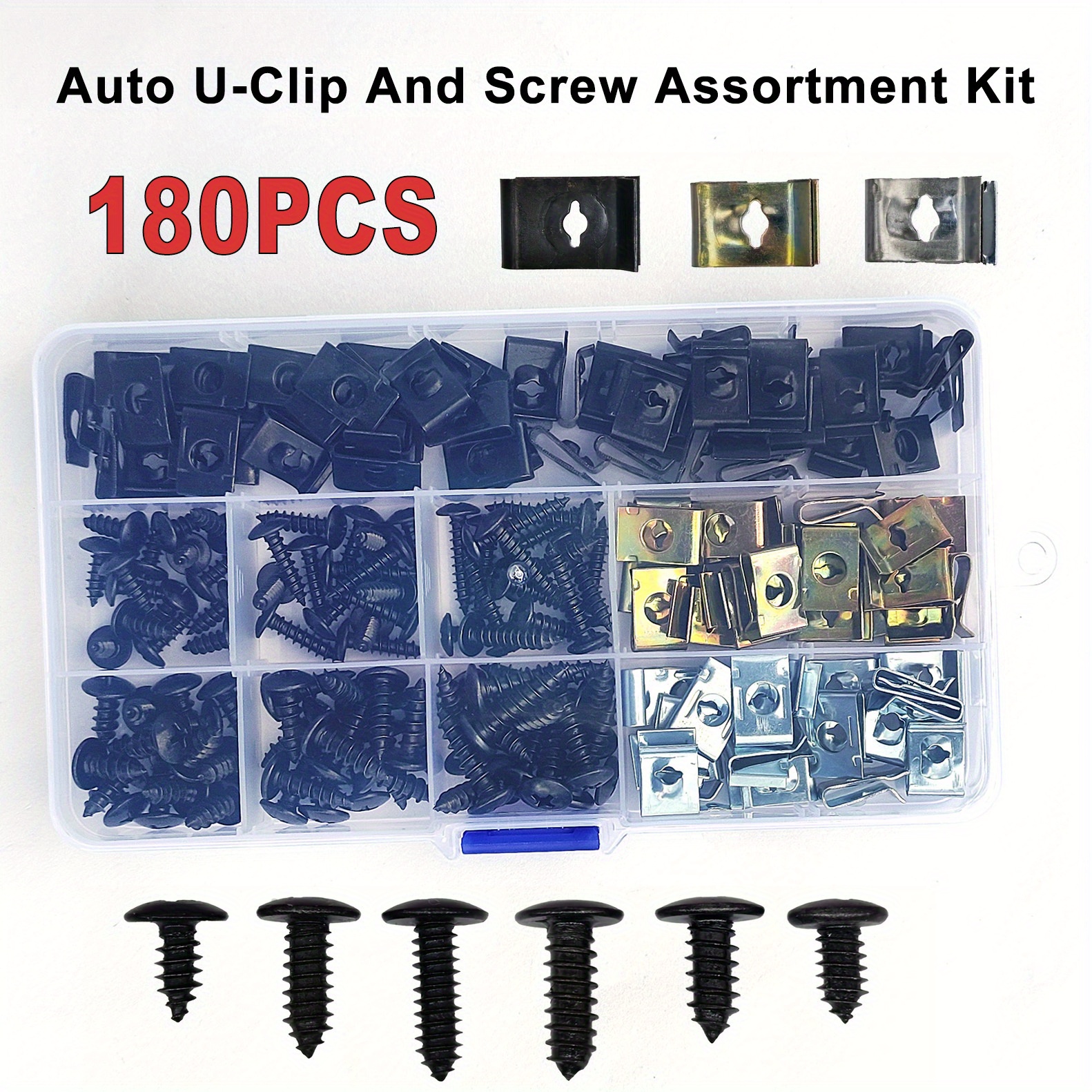 E-shop 180-teiliges Auto- & Motorrad-U-Klammern-Werkzeugkasten-Set – M4/M5 & 4,2mm/4,8mm Schrauben & U-Nüsse, Ersatzteile für Armaturenbrett,