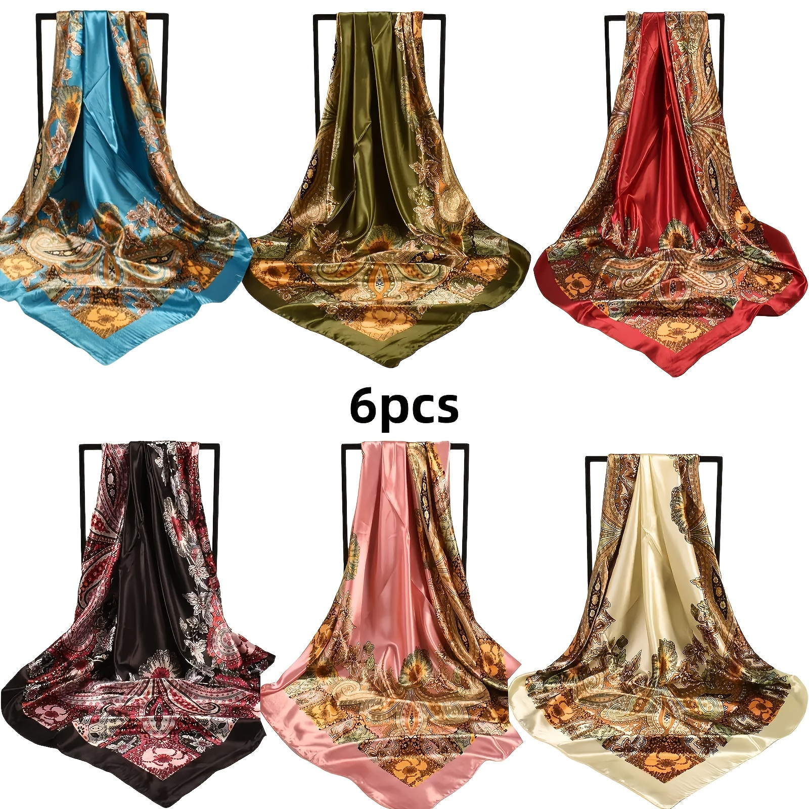 E-shop 6 Stk. quadratische Damenschals, weiche elegante Stirnbänder, multifunktionale Modeschals geeignet für den formelle Anlässe, Bohemian-Stil,