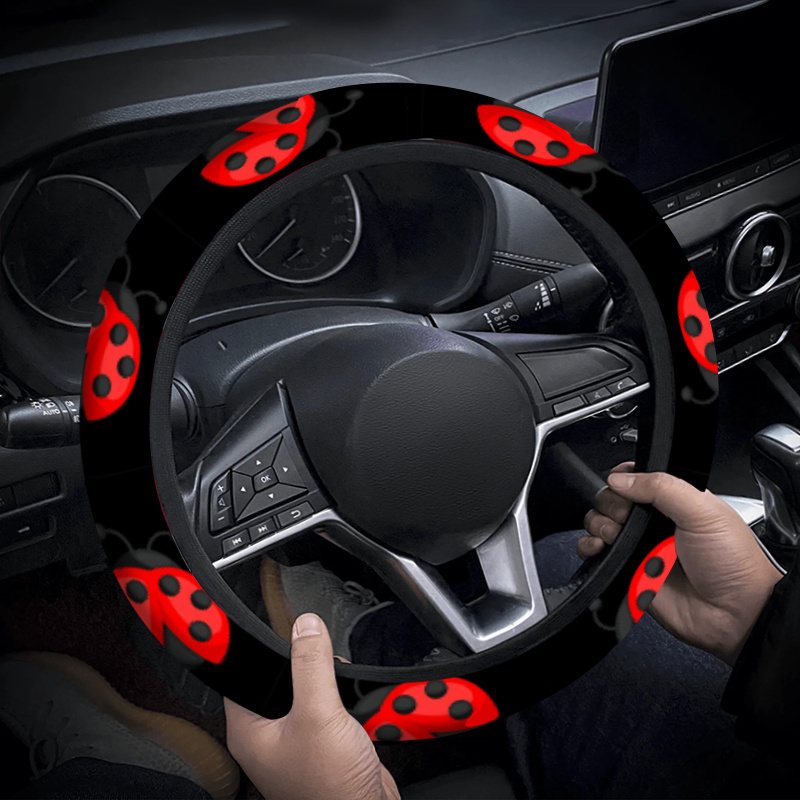 TEMU Housse de volant avec motif de coccinelle rouge en style cartoon - Conçue pour le glissement, facile à installer - Compatible universellement