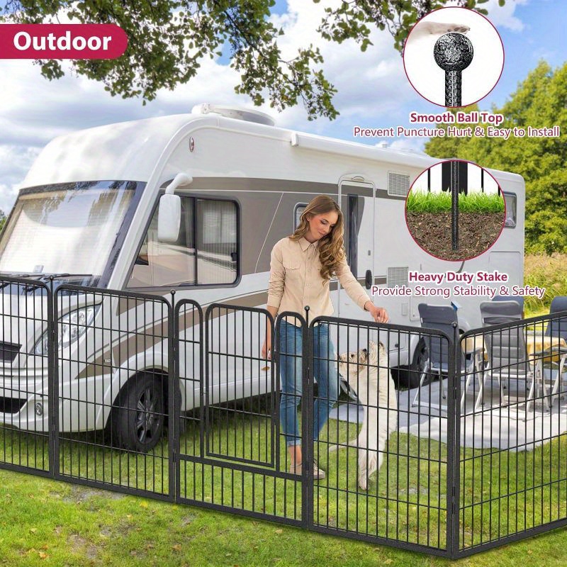 Kraftig kravlegård med 10/12 paneldøre, 32 cm højde, bærbart kæledyrshegn til mellemstore små hunde, indendørs og udendørs brug, campingvogn, sort design, nem montering, holdbar, vejrbestandig hundekravlegård til udendørs brug, campingvogn, robust konstruktion, udendørs kæledyrsindhegning, kæledyrsejere 2