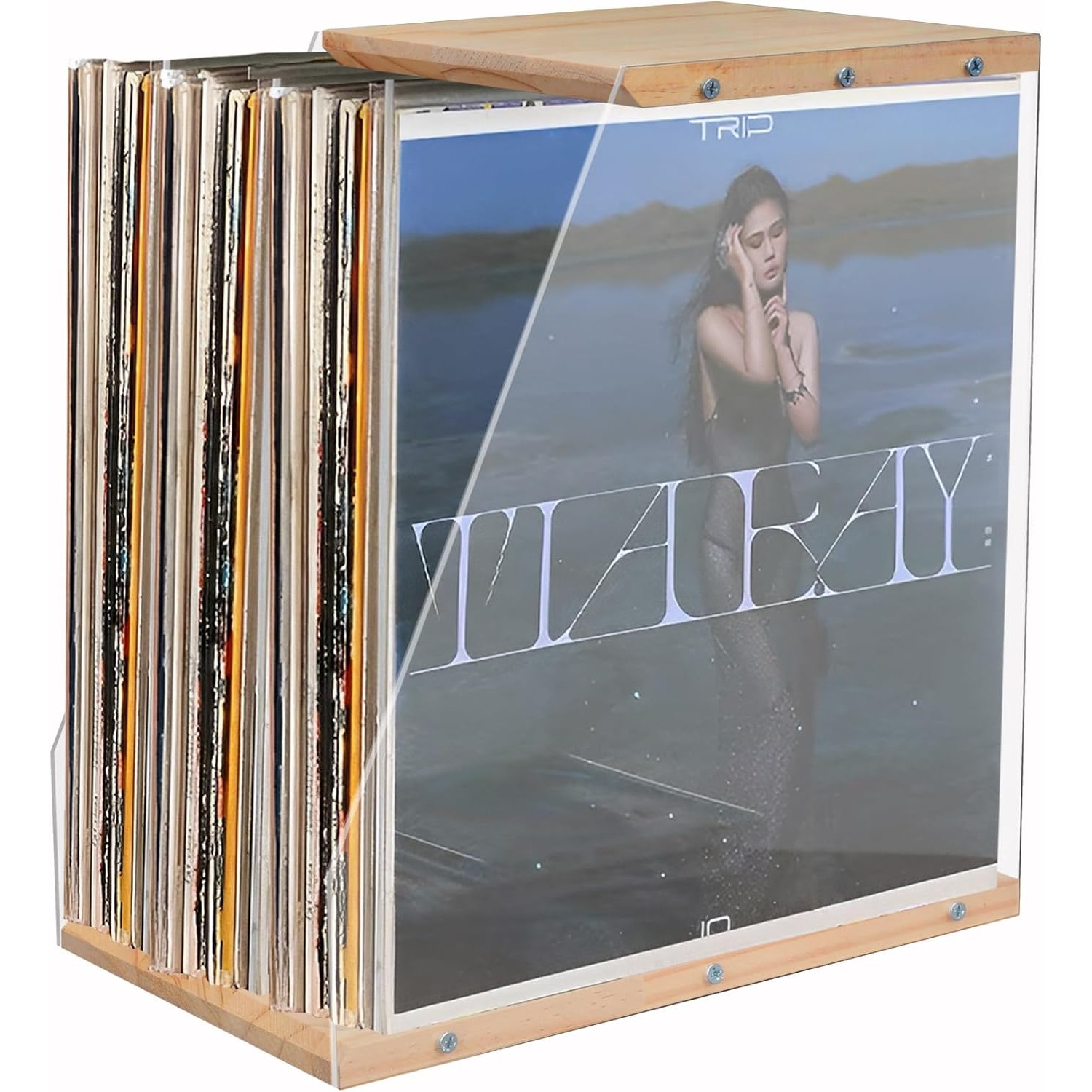 Vinyl Record Storage Holder, 40lps+ Capacity Wooden Display Organizer With Acrylic Board Quick Assembly Record Holder Stand For Cd Books Magzines Files