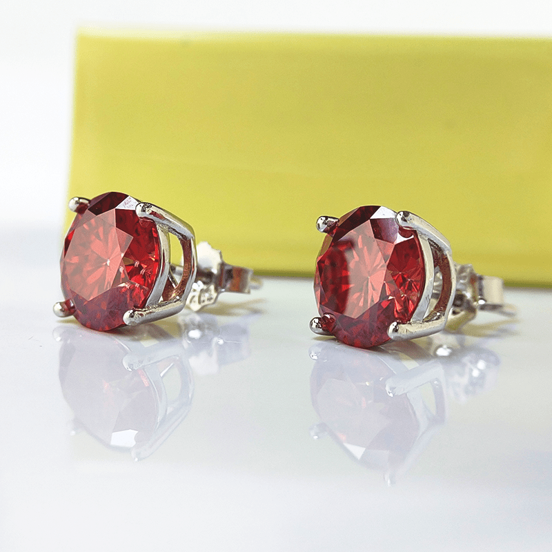 Women's Fashionable Red Moissanite Earrings, Copper Design