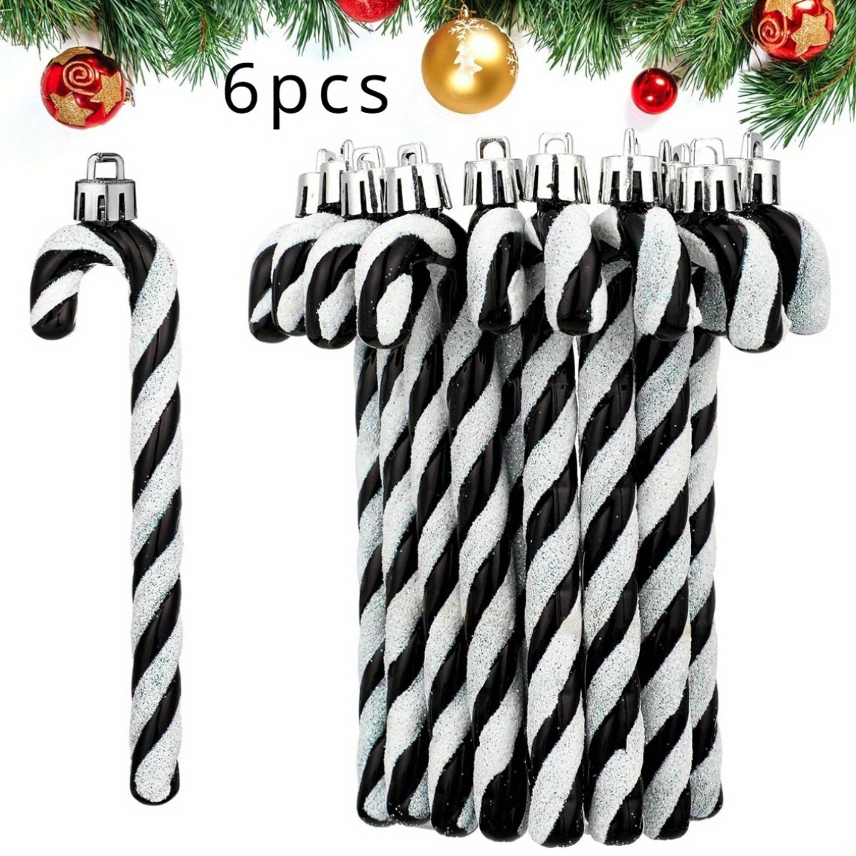 

6pcs Sparkling Candy Cane Christmas Tree Ornaments, Striped Plastic Hanging Decorations, , No Battery Required, For Home, Kitchen, Parties, Christmas, New Year, Universal Holiday Decor