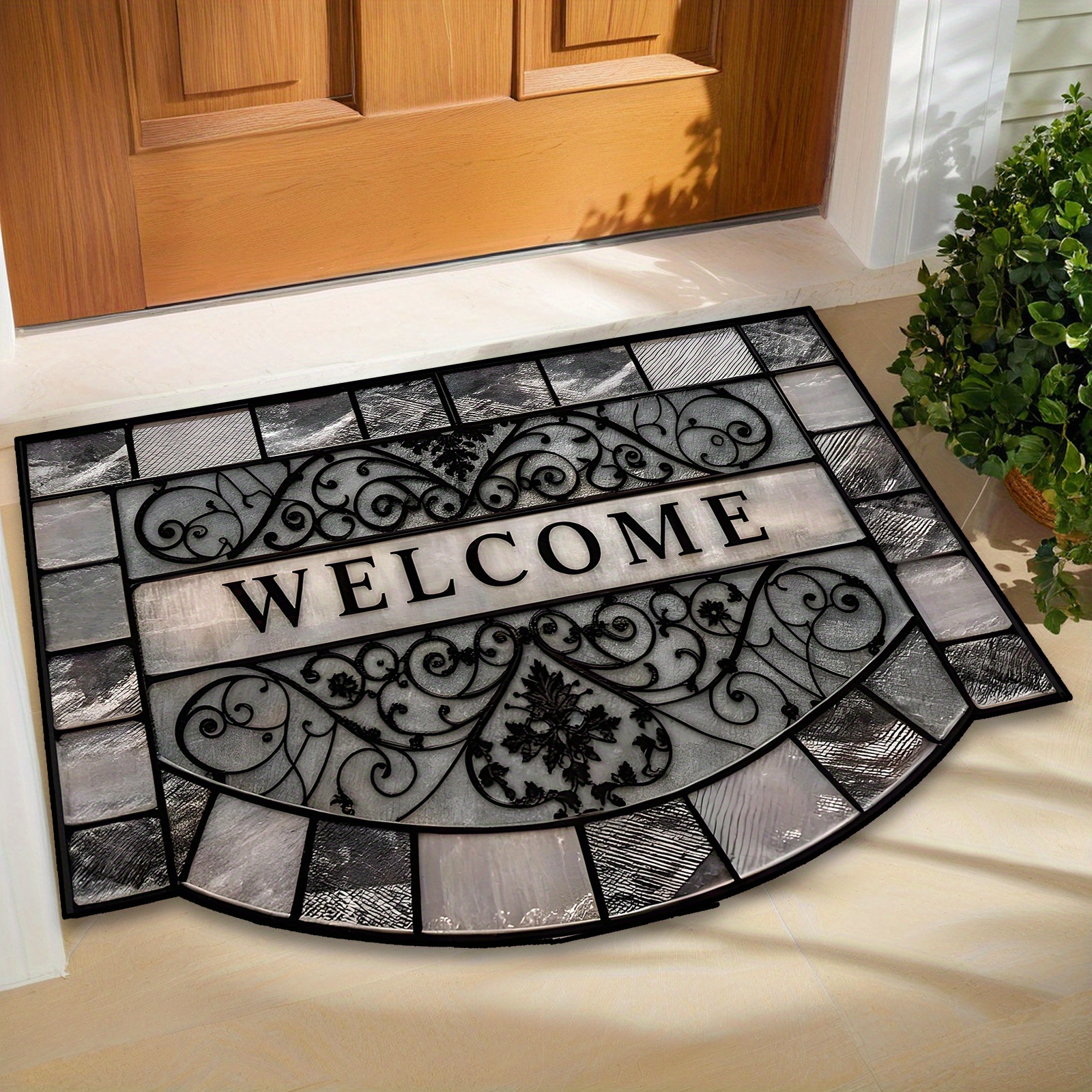 TEMU Paillasson de vintage de luxe, tapis d'entrée durable en fibre de polyester épaisse, antidérapant, pour usage domestique, cadeau parfait