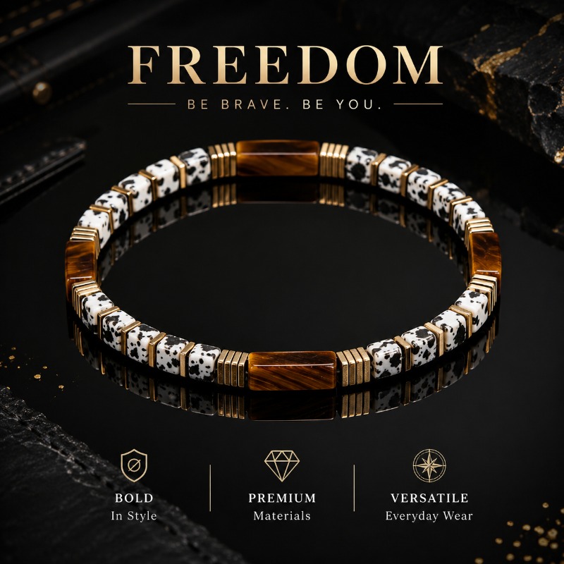 TEMU Bracelet .zt en Œil de Tigre et Tachetée - Perles Extensibles Bohèmes pour Hommes et Femmes, Bijou à Perles Rectangulaires Empilables pour , les