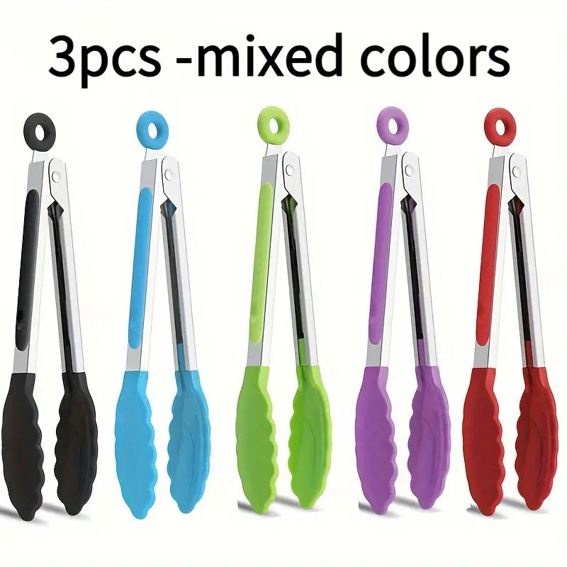 TEMU Silicone Clip 3pcs Set- Scratch-resistant Heat-resistant Kitchen Clip Turner, Bbq Camping Picnic Tool, Halloween, Cooking Utensils, Family Friend Gift, Kitchen Cooking Utensils