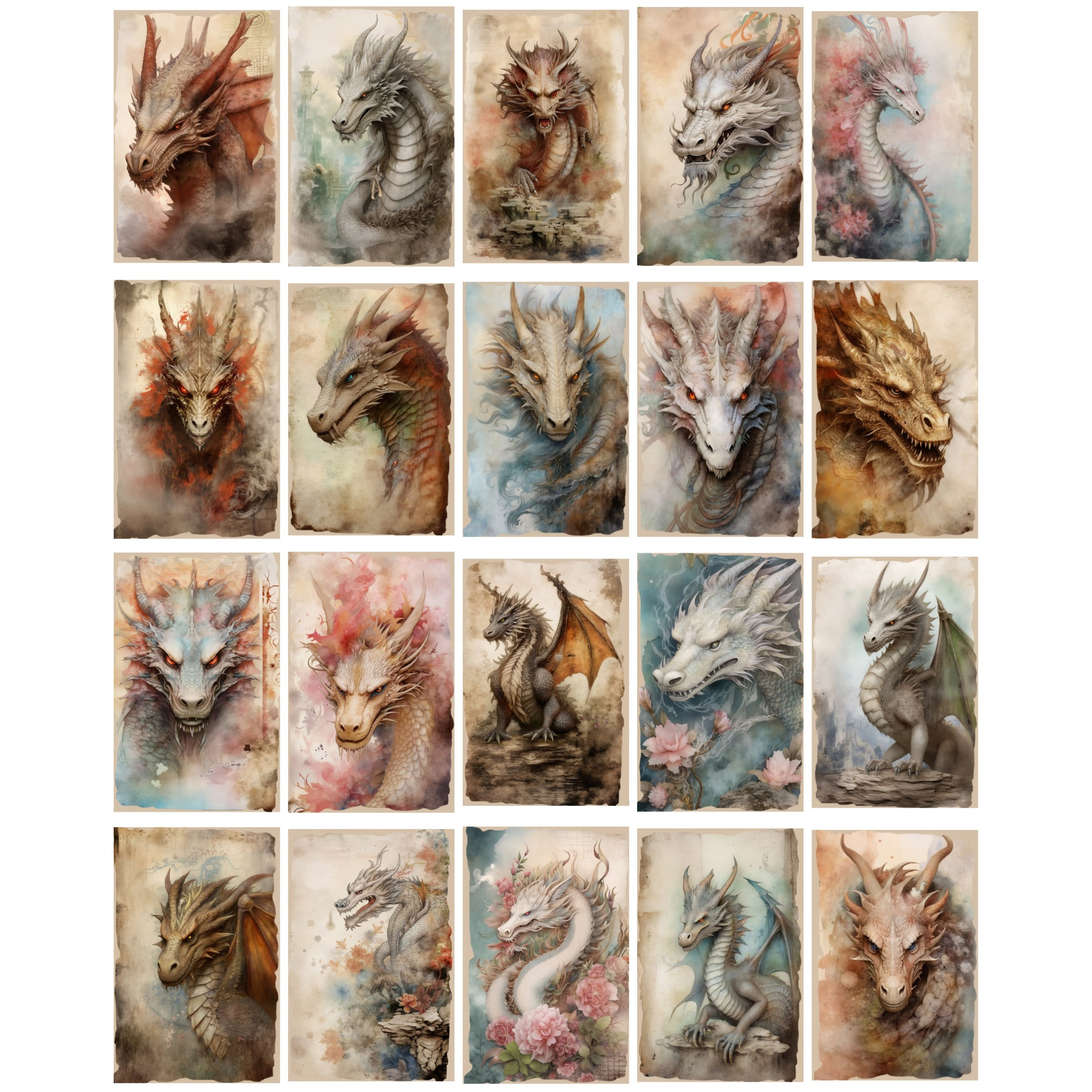 TEMU 20 stuks, Dream Dragon Shadow: Handgeschilderde kartonnen postkaarten, geschikt voor scrapbooking, junk journaling, knutselen, wenskaarten,