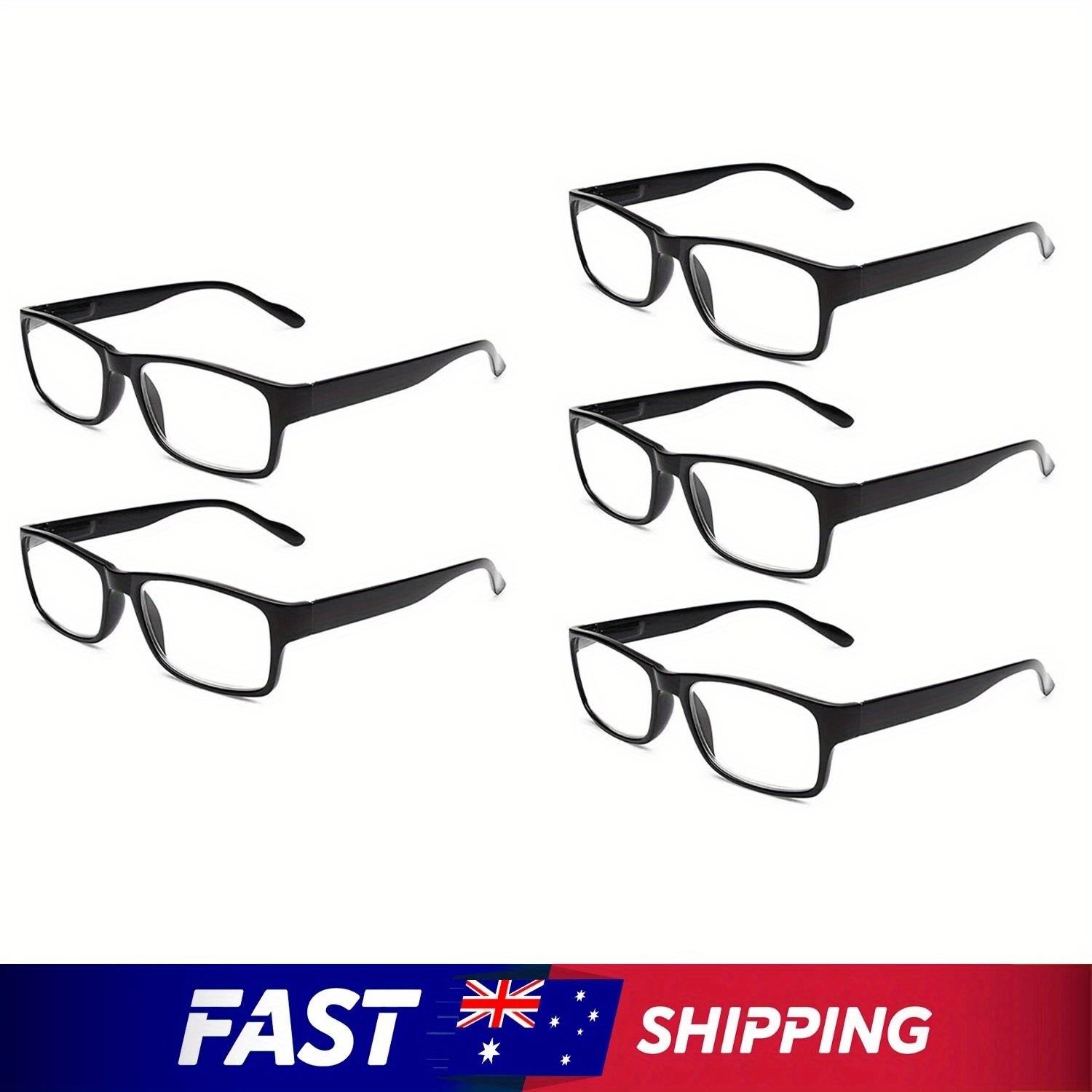 5-Pair Non-Slip Reading Glasses with Anti-Slip Frames - Heavy-Duty Construction, Spring-Loaded Hinges, HD Clear Lenses - Compatible with Prescriptions - Ideal for Seniors, Office, Home, Travel - Men & Women