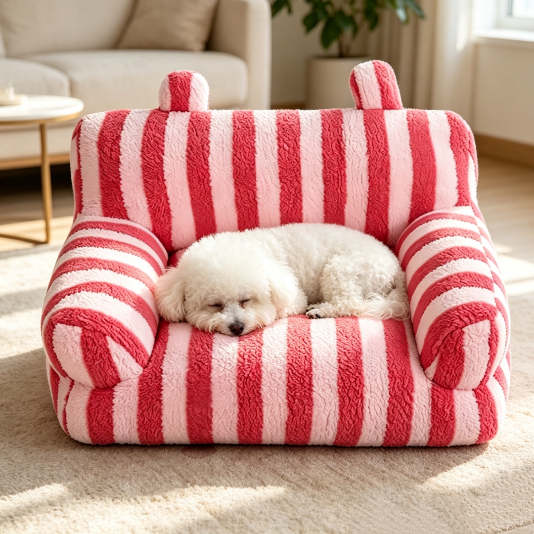 suitable for small medium dogs kittens striped fluffy ear shaped pet sofa bed house soft warm sleeping mat with     bedding for puppies puppy bed for crate or use no   Product details 6