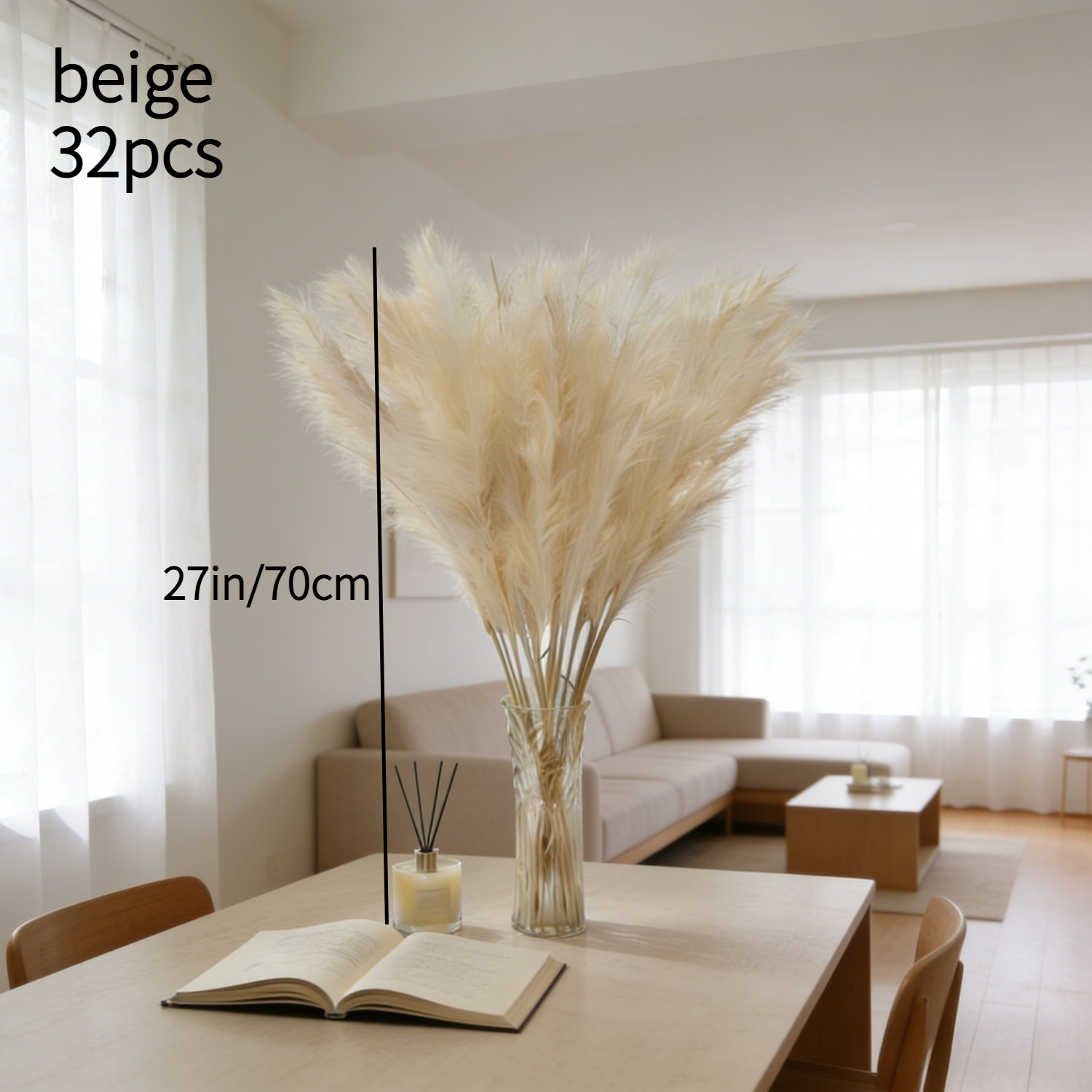 32pcs 27in/70cm Faux Pampas Grass - Fluffy Artificial Grass For Tall Floor Vase, Non-shedding Home Decor, Boho Wedding Flowers, Baby Shower Centerpieces, Bedroom