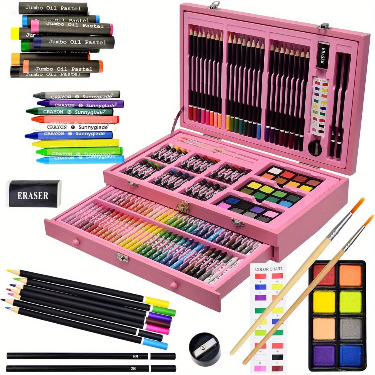 

145pcs Wooden Art Set Crayons, Pastels, Colored Pencils, Paints, Sketching Pencils, , Sharpener, , And - Drawing Kit For Artists