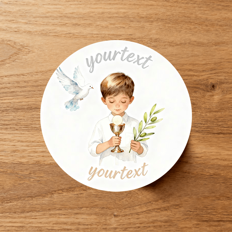 TEMU Pegatinas personalizadas de primera comunión para niño, etiquetas circulares con texto personalizado para envolver regalos, frascos, botellas y